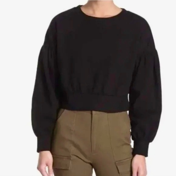 Abound Black Cozy Crew Neck Long Balloon/Puff Sleeve Cropped Sweatshirt Size S - Picture 1 of 9